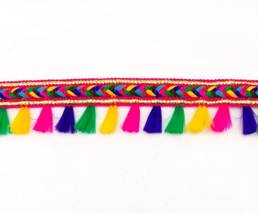 Pink And Multicoloured Braided Fringe Thread Lace Trim, Rainbow Tassels Trim, Fringe Trimming